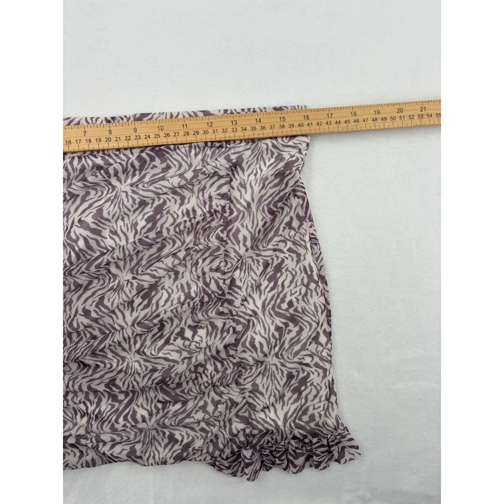Free‎ People Zebra Mesh Mini Skirt Womens L Purple Ruched Ruffle Animal Print